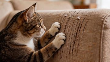 cat scratching couch ignoring scratching post
