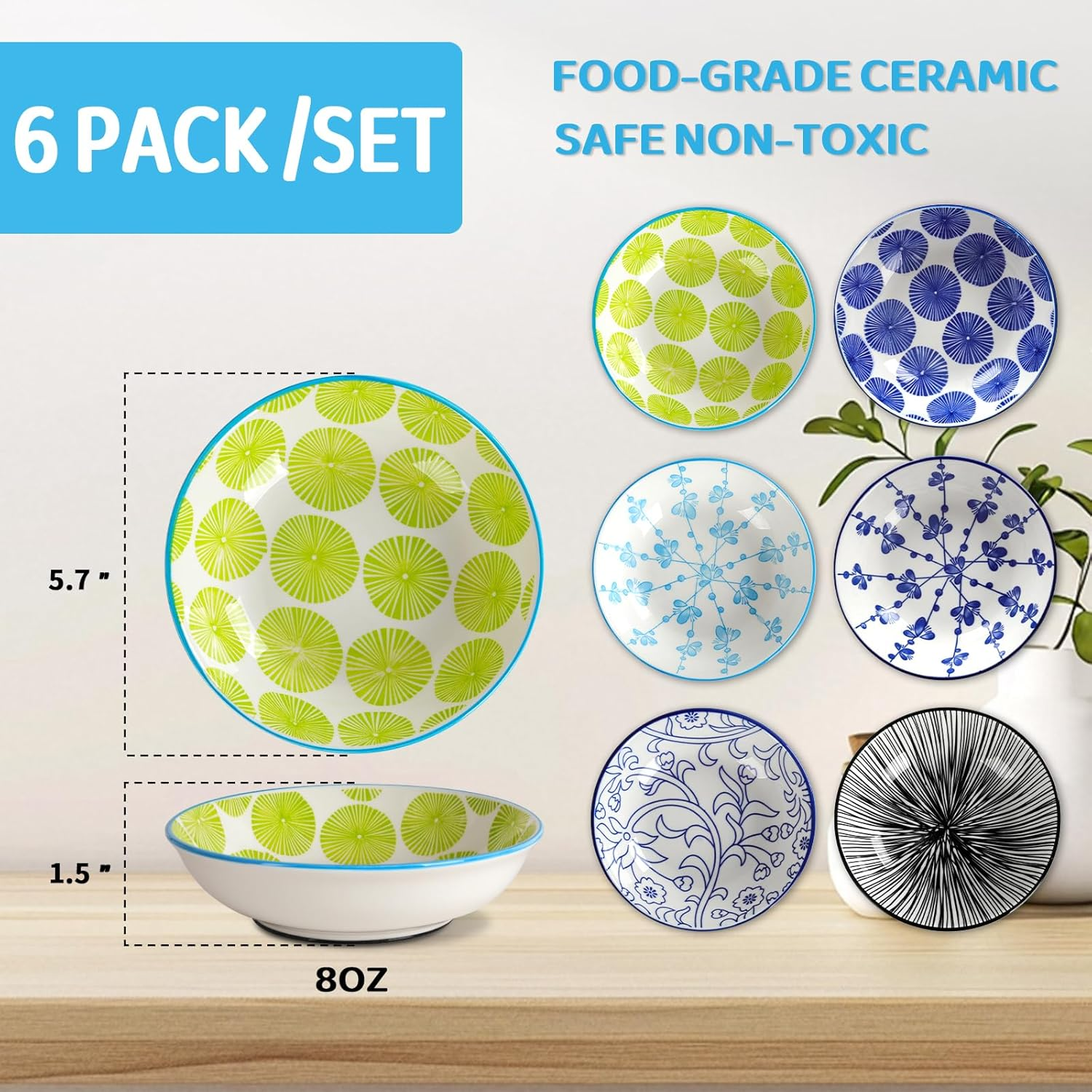 Shallow Ceramic Cat Bowl – Bohemian Style – 6 Pack Whisker Fatigue Prevention Wide Shallow Non-Slip Food-Grade Safe Bowls for Wet & Dry Food, Water Feeding Station– KittyDine.