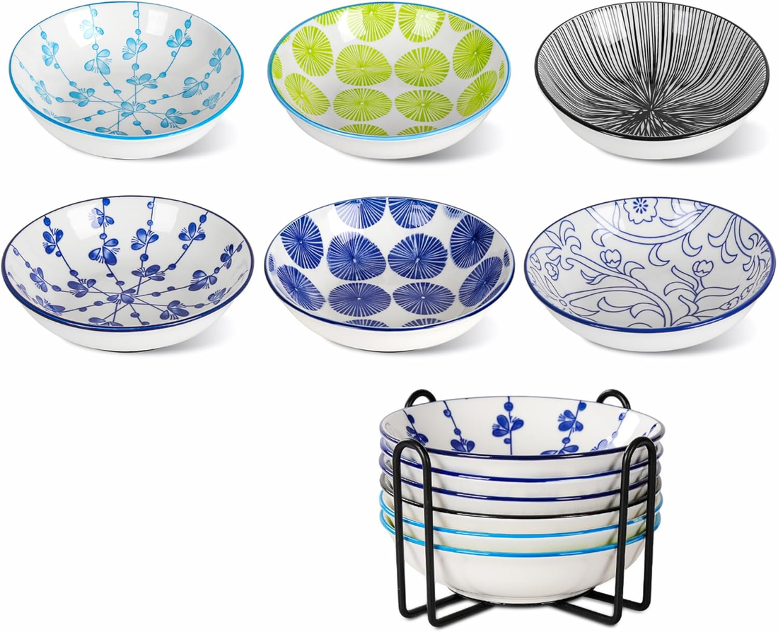 Shallow Ceramic Cat Bowl – Bohemian Style – 6 Pack Whisker Fatigue Prevention Wide Shallow Non-Slip Food-Grade Safe Bowls for Wet & Dry Food, Water Feeding Station– KittyDine.