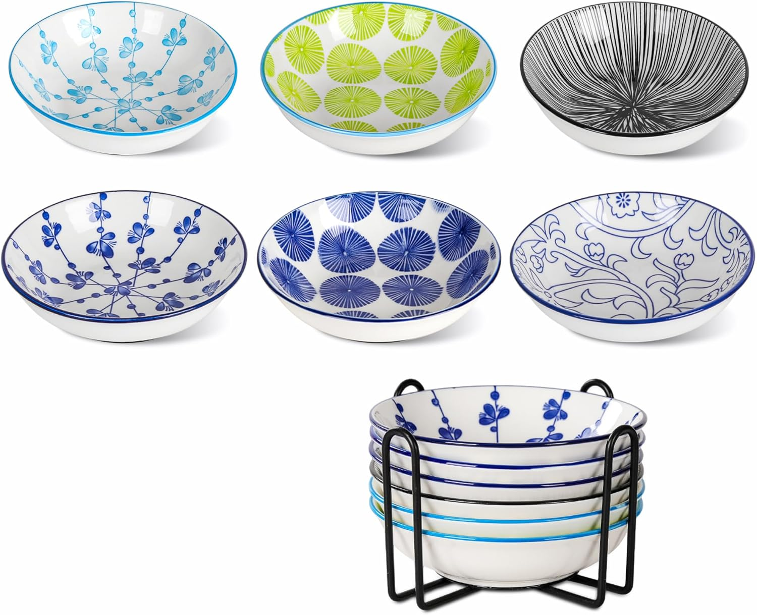 Shallow Ceramic Cat Bowl – Bohemian Style – 6 Pack Whisker Fatigue Prevention Wide Shallow Non-Slip Food-Grade Safe Bowls for Wet & Dry Food, Water Feeding Station– KittyDine.