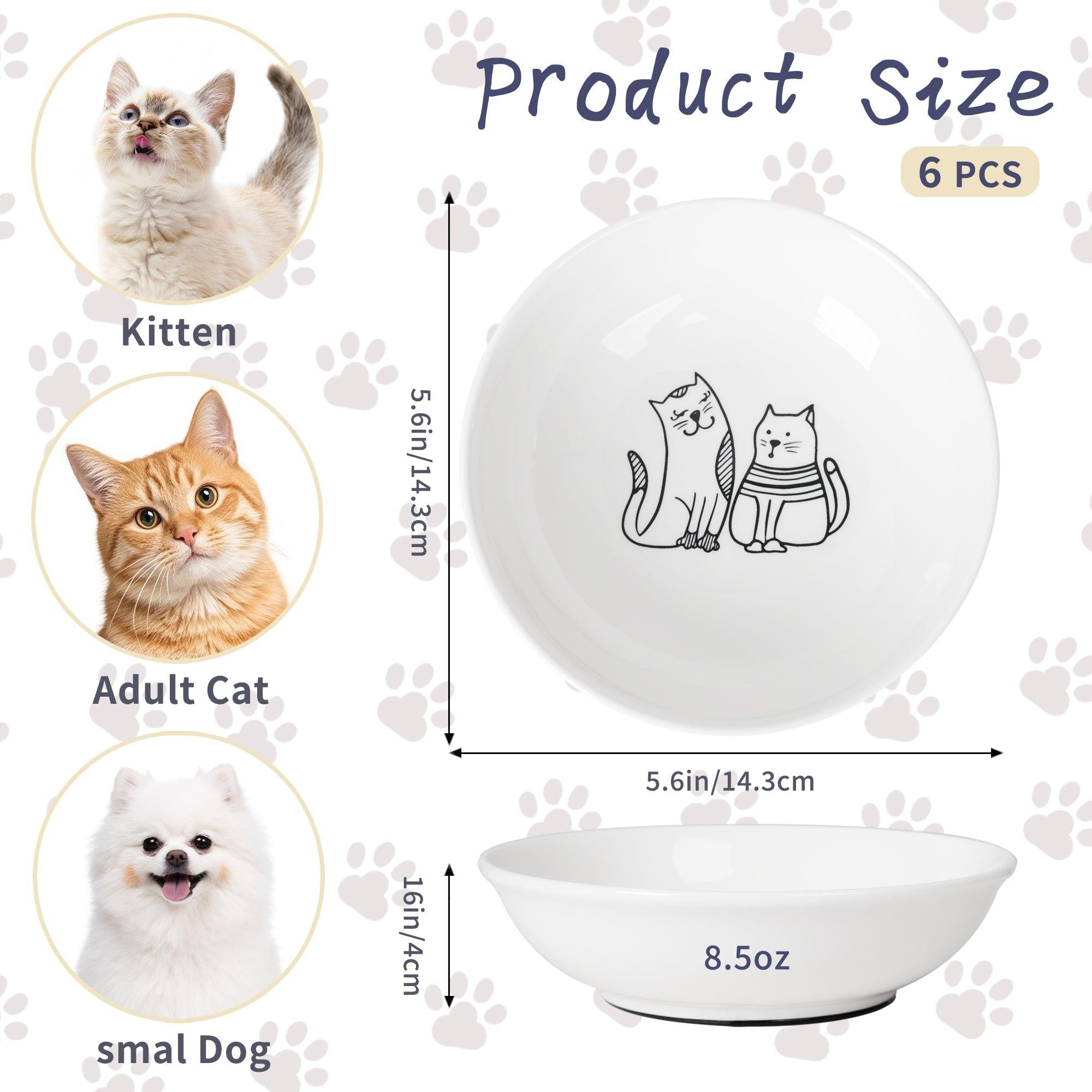 6 PCS Ceramic Cat Bowls – Shallow Anti-Whisker, Non-Slip Cat Food Dishes | KittyDine.
