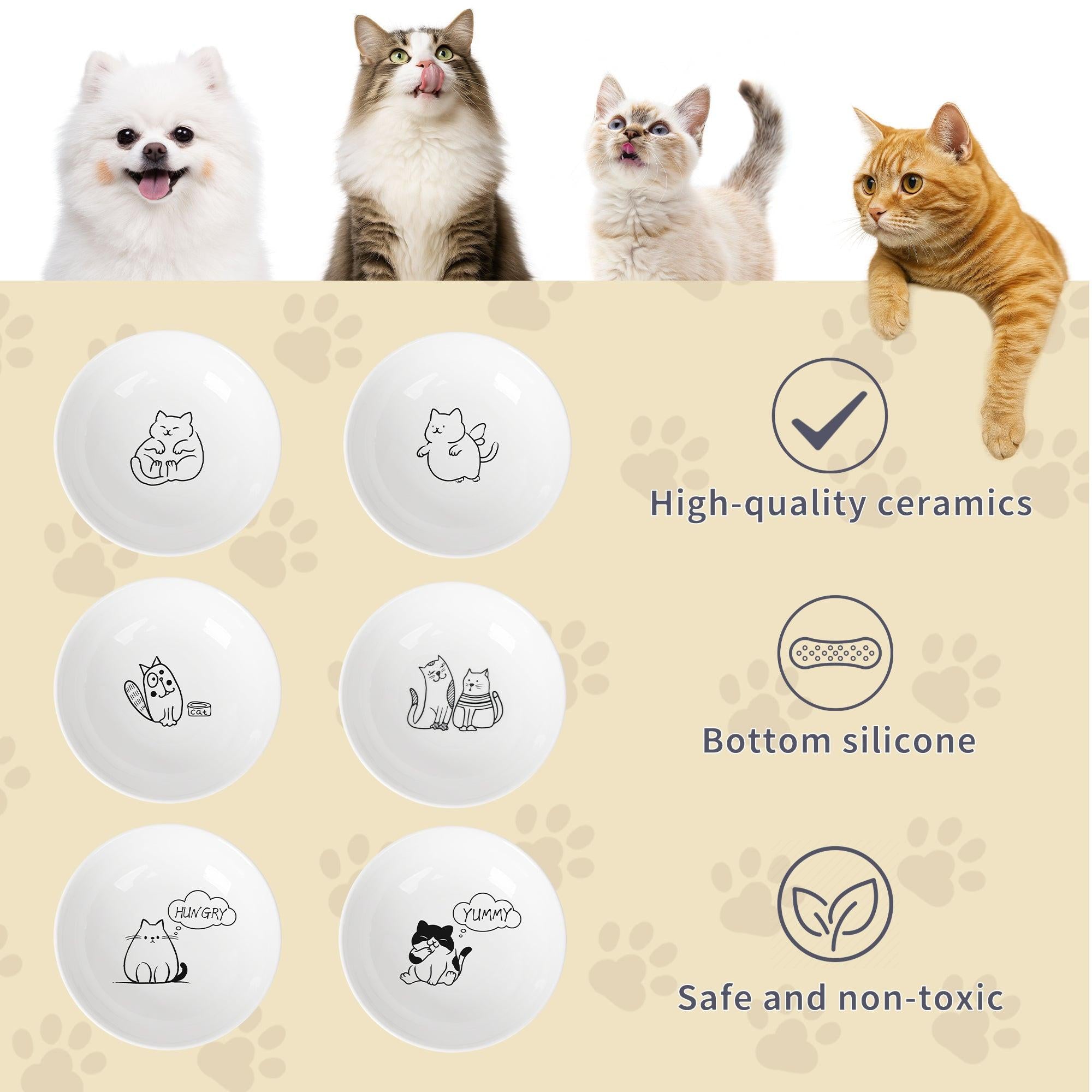 6 PCS Ceramic Cat Bowls – Shallow Anti-Whisker, Non-Slip Cat Food Dishes | KittyDine.