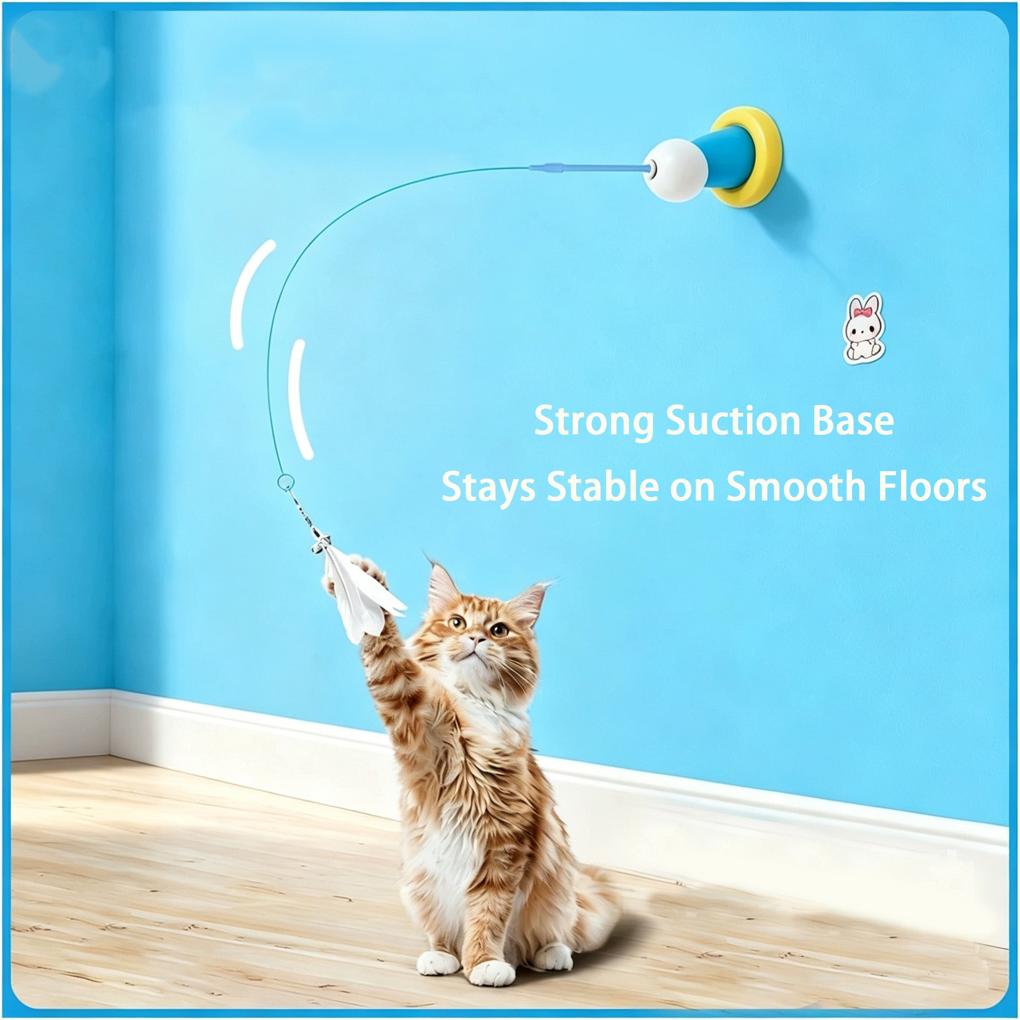 Extra Strong Suction Cup Cat Teaser – Self-Play Feather Wand with Bell, Durable & Bite-Resistant Interactive Toy for Boredom Relief | KittyDine