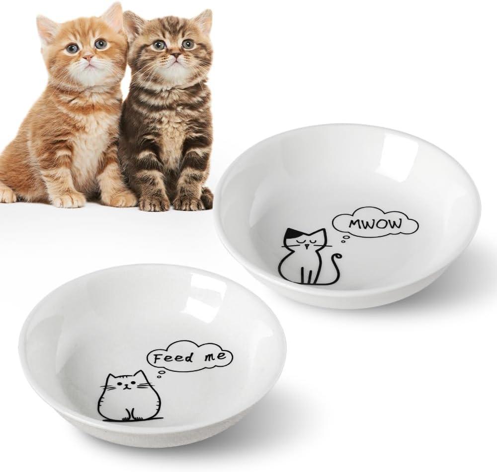 2PCS 5" Ceramic Cat Food Bowls – Whisker Friendly, Non-Slip, Dishwasher Safe | KittyDine.