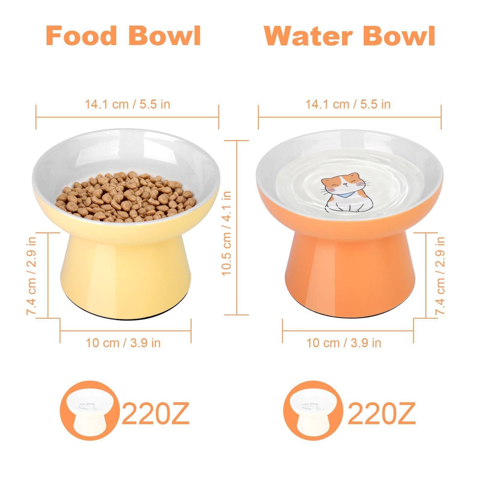 2 Pack Elevated Ceramic Cat Food Bowls – Whisker Friendly, Non-Slip, Anti-Vomiting | KittyDine.