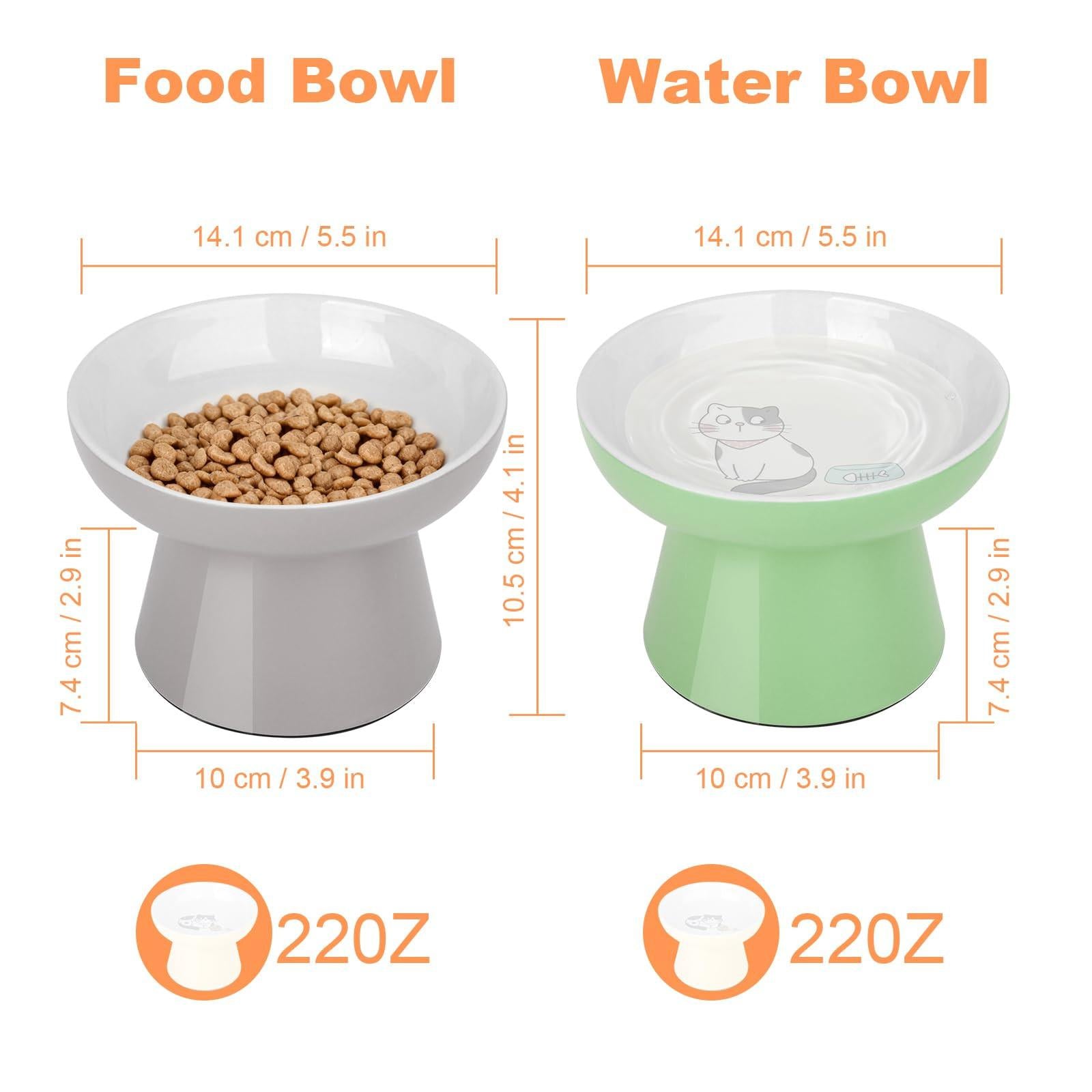 2 Pack Elevated Ceramic Cat Food Bowls – Whisker Friendly, Non-Slip, Anti-Vomiting | KittyDine.