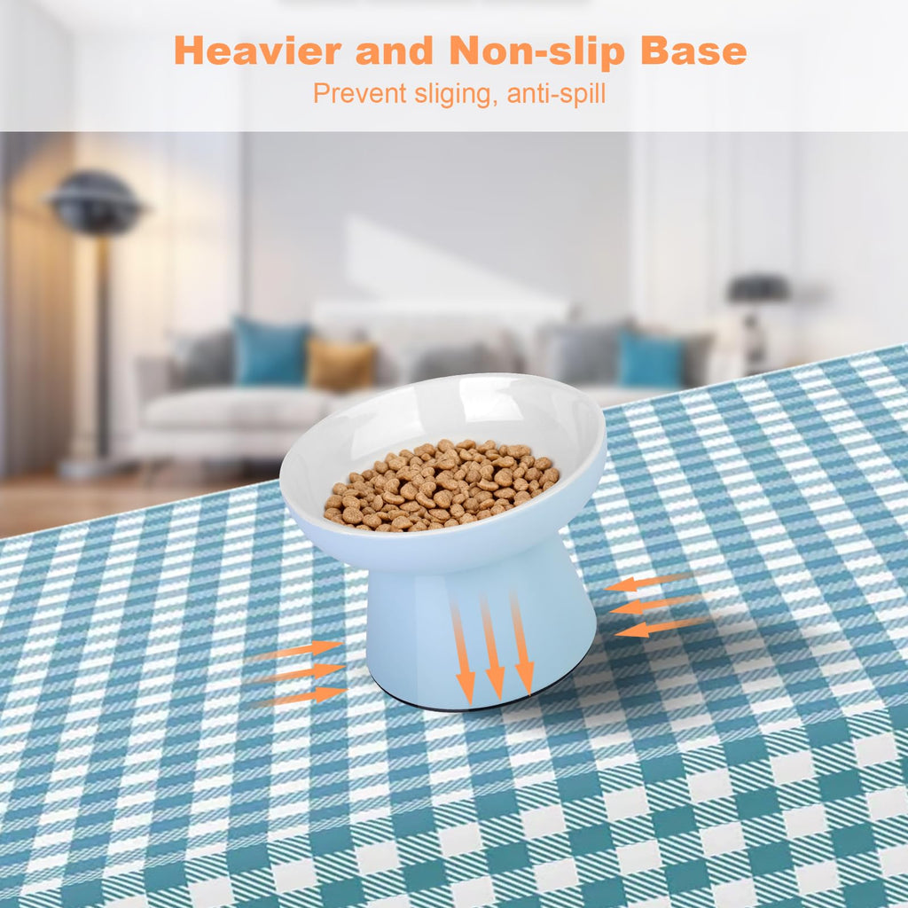 Elevated Cat Bowls,2 Pcs Ceramic Raised Cat Food Bowls with Non-Slip Base,Whisker-Friendly Shallow Design,Lead & Cadmium Free Pet Feeder,Dishwasher and Microwave Safe (Pink&Blue)