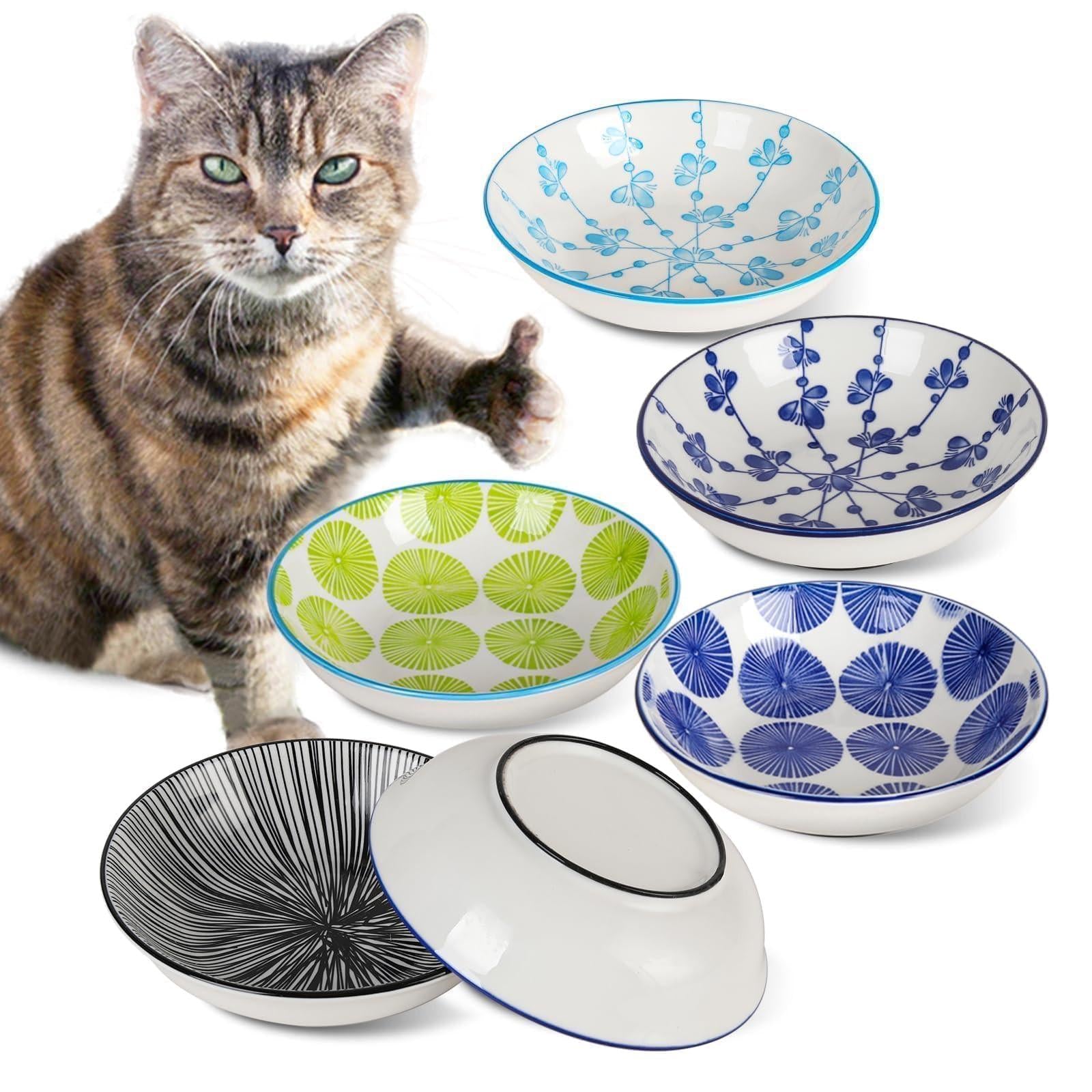 6PCS Ceramic Cat Food Bowls – Whisker Friendly, Non-Slip, Wide Shallow 5.75" | KittyDine.