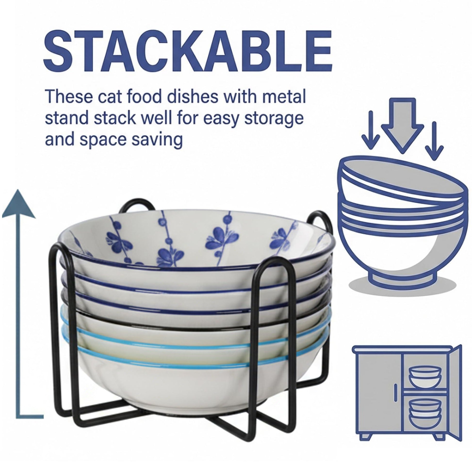 6PCS Ceramic Cat Food Bowls – Whisker Friendly, Non-Slip, Wide Shallow 5.75" | KittyDine.