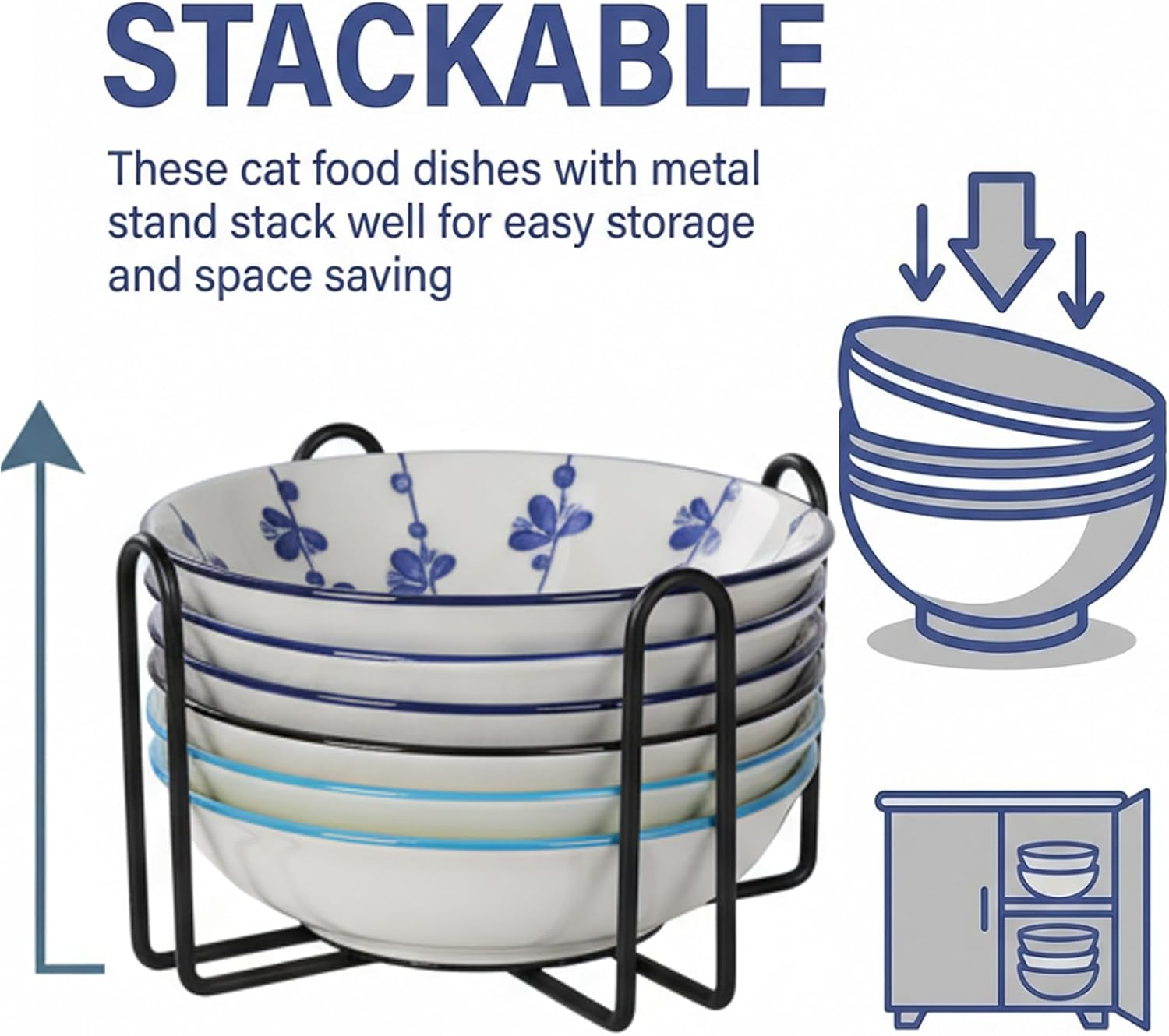 Shallow Ceramic Cat Bowl – Bohemian Style – 6 Pack Whisker Fatigue Prevention Wide Shallow Non-Slip Food-Grade Safe Bowls for Wet & Dry Food, Water Feeding Station– KittyDine.