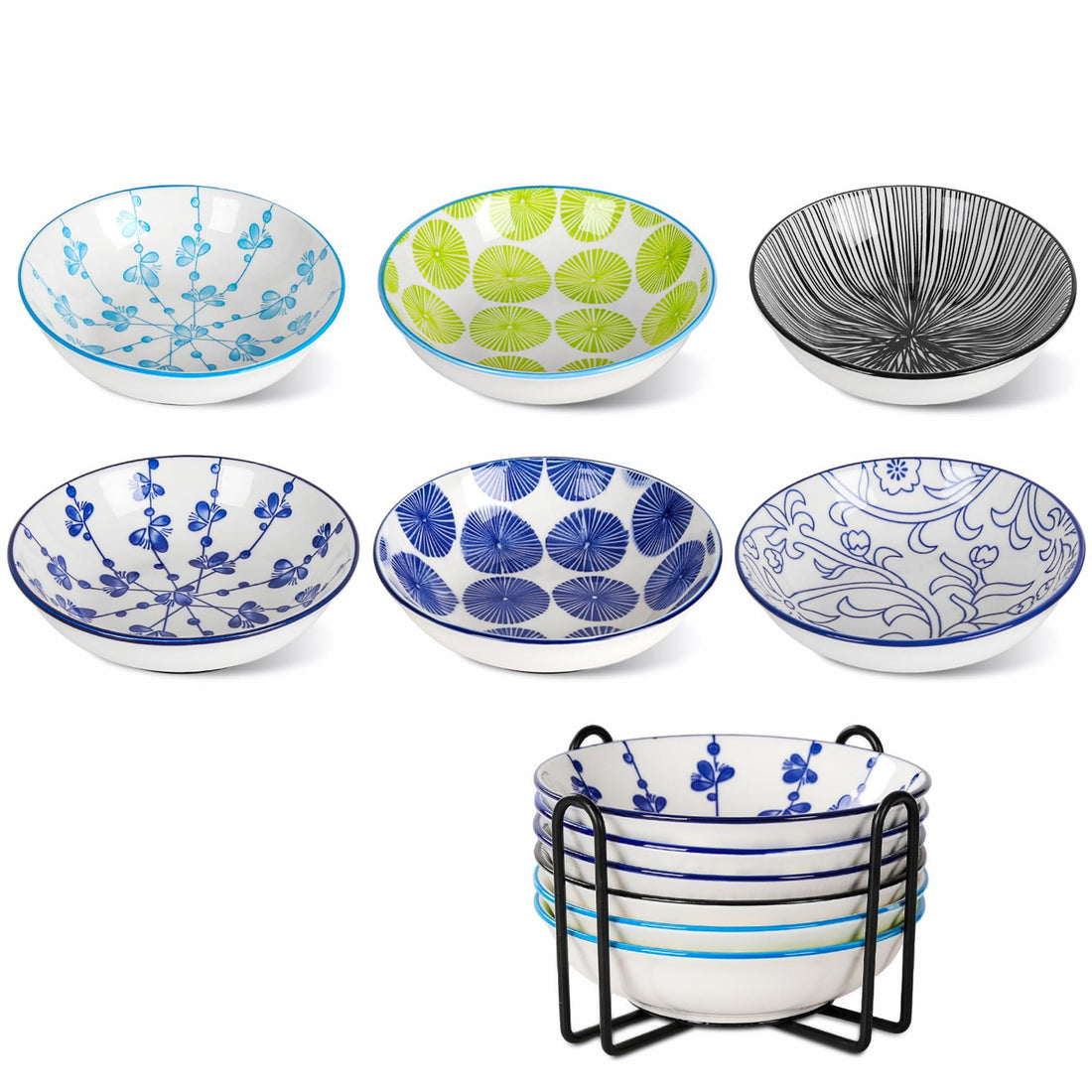 6PCS Ceramic Cat Food Bowls – Whisker Friendly, Non-Slip, Wide Shallow 5.75" | KittyDine.