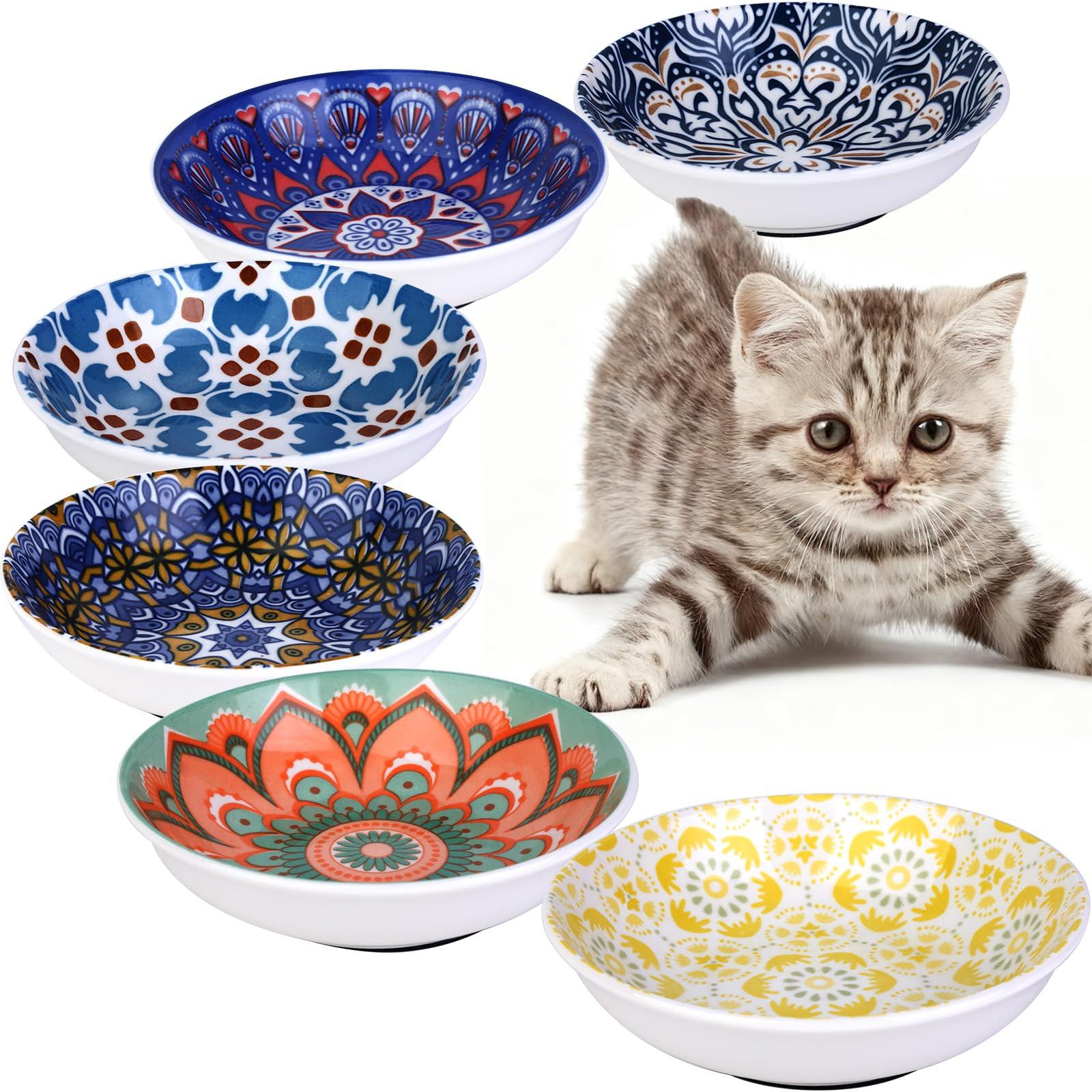 6PCS Ceramic Cat Food Bowls – Whisker Friendly, Non-Slip, Wide Shallow 5.75" | KittyDine.