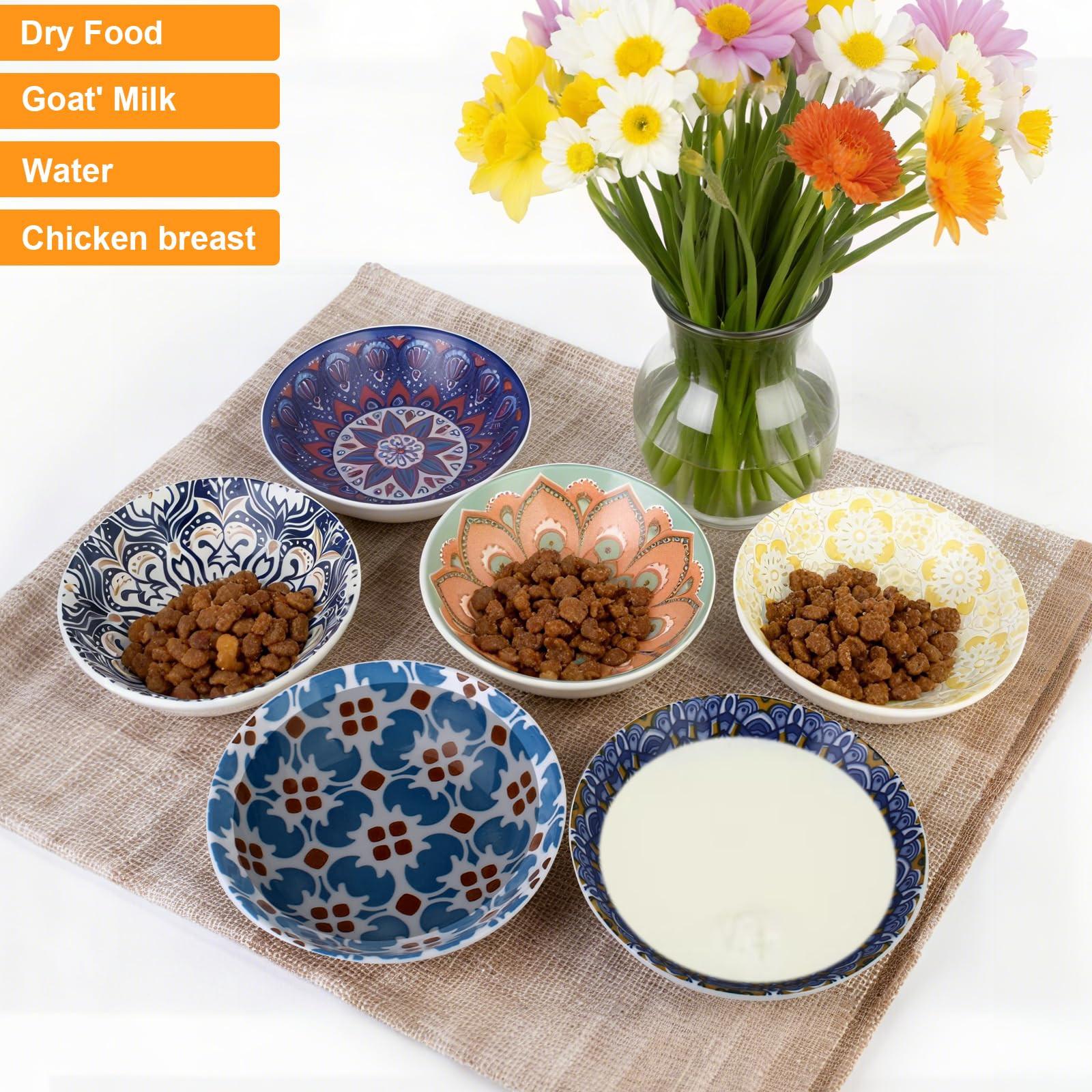 6PCS Ceramic Cat Food Bowls – Whisker Friendly, Non-Slip, Wide Shallow 5.75" | KittyDine.