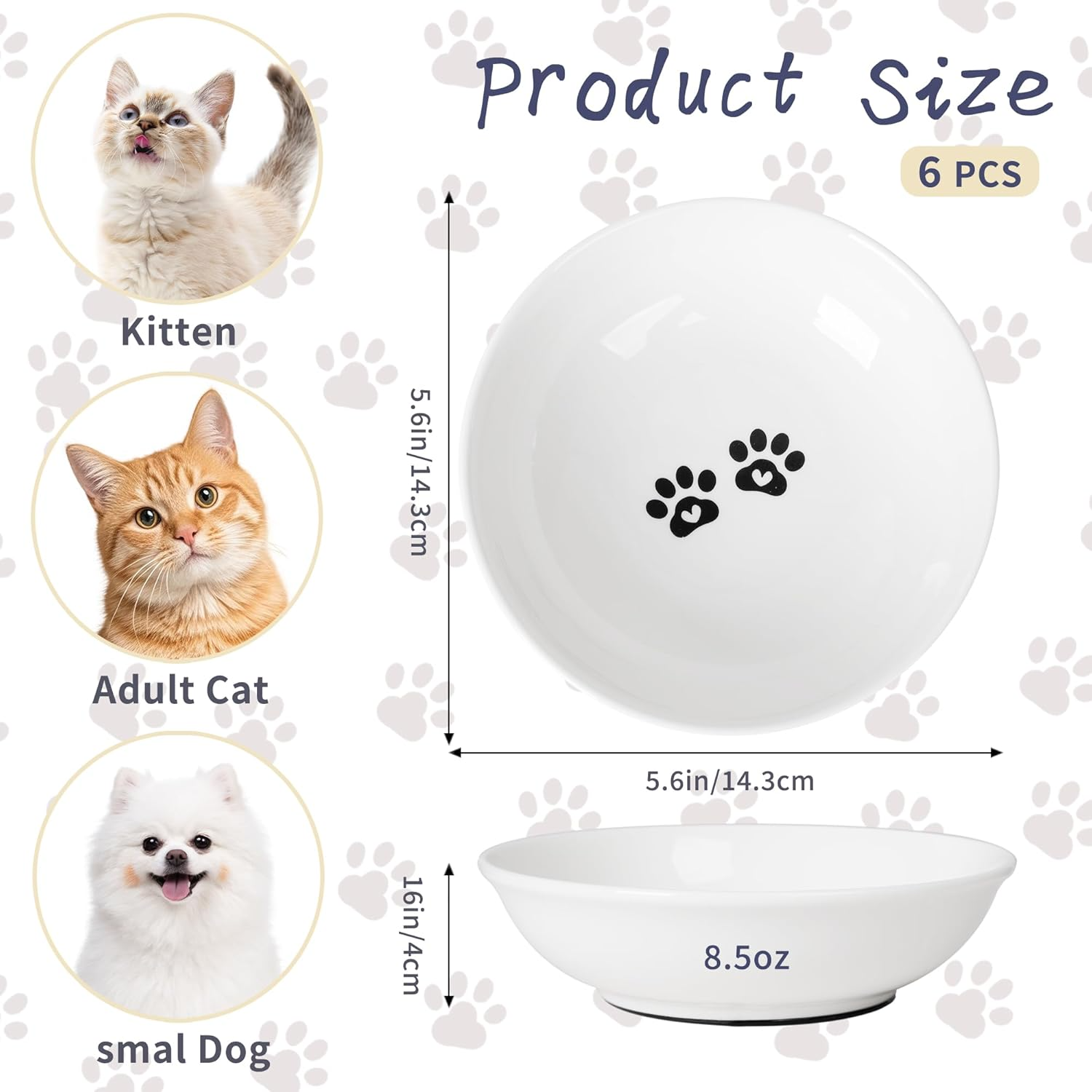 6 PCS Ceramic Cat Bowls – Shallow Anti-Whisker, Non-Slip Cat Food Dishes | KittyDine.