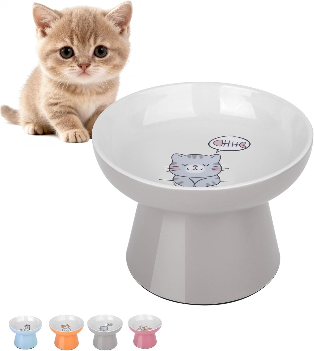 Elevated Shallow Ceramic Cat Bowl – Whisker Friendly, Anti-Vomiting
