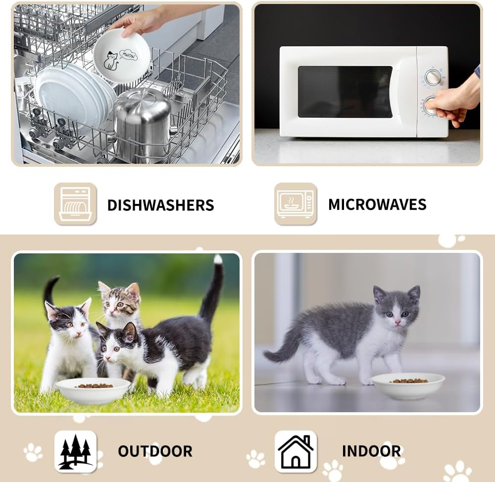 2PCS Wide Shallow Ceramic Cat Food Bowls – Whisker Friendly | KittyDine.