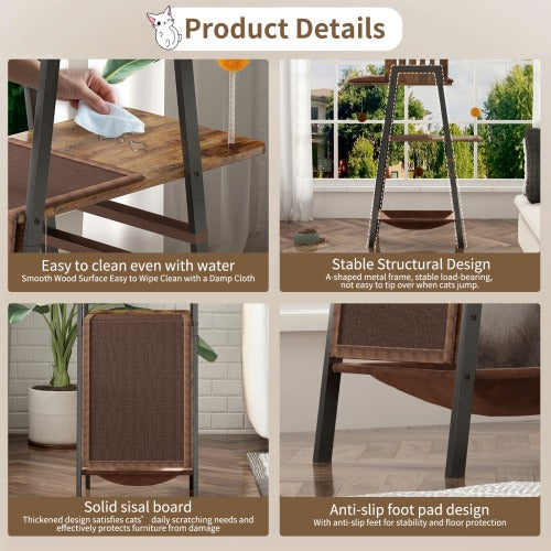 58" Heavy-Duty Modern Cat Tree — Large Perch & Metal Frame | KittyDine