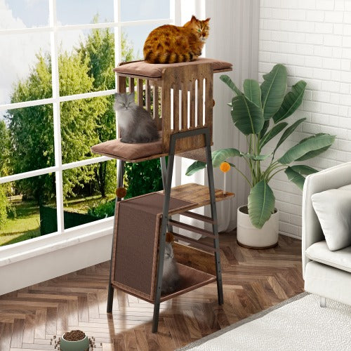 58" Heavy-Duty Modern Cat Tree — Large Perch & Metal Frame | KittyDine