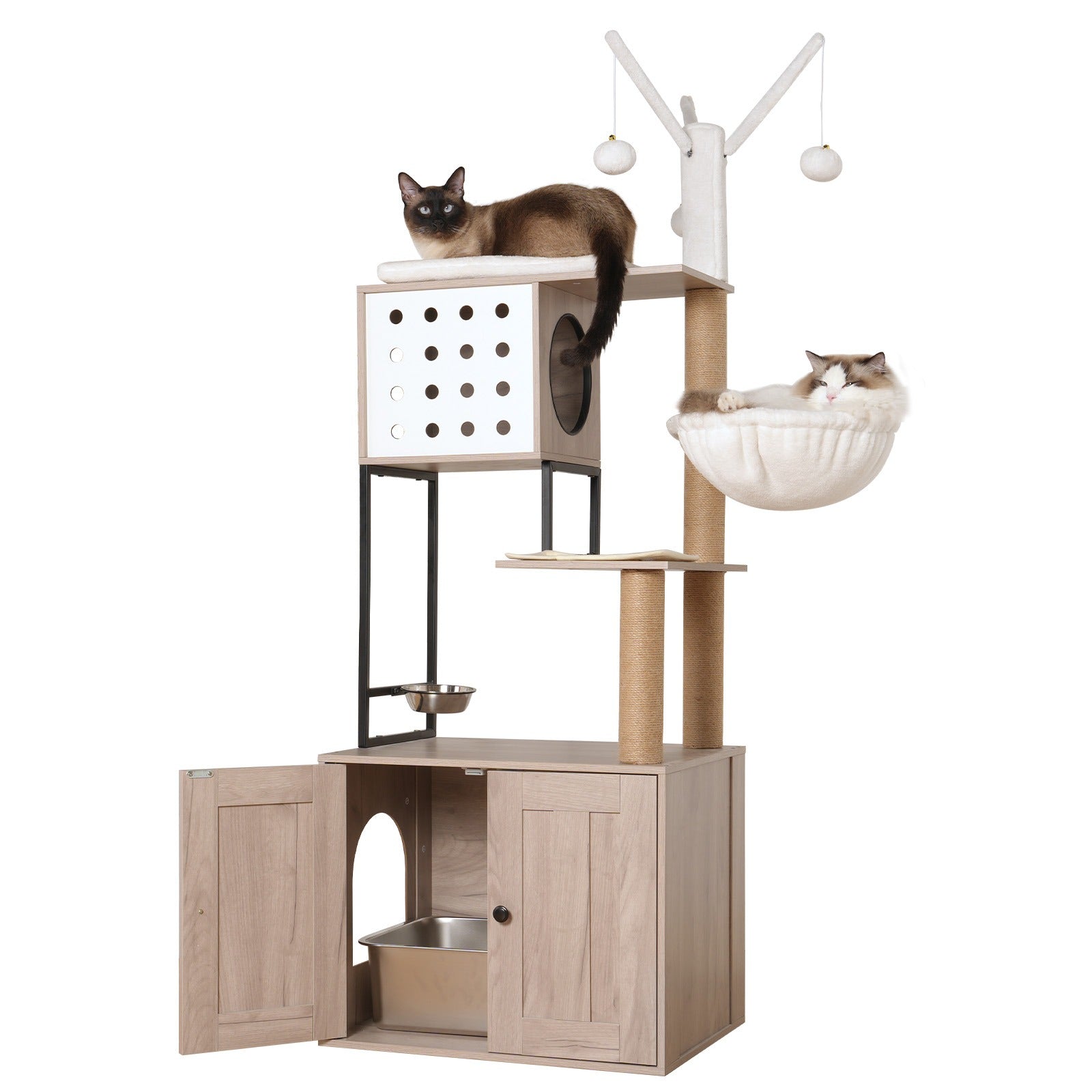 65 inch Modern 3-in-1 Cat Tree with Litter Box Enclosure