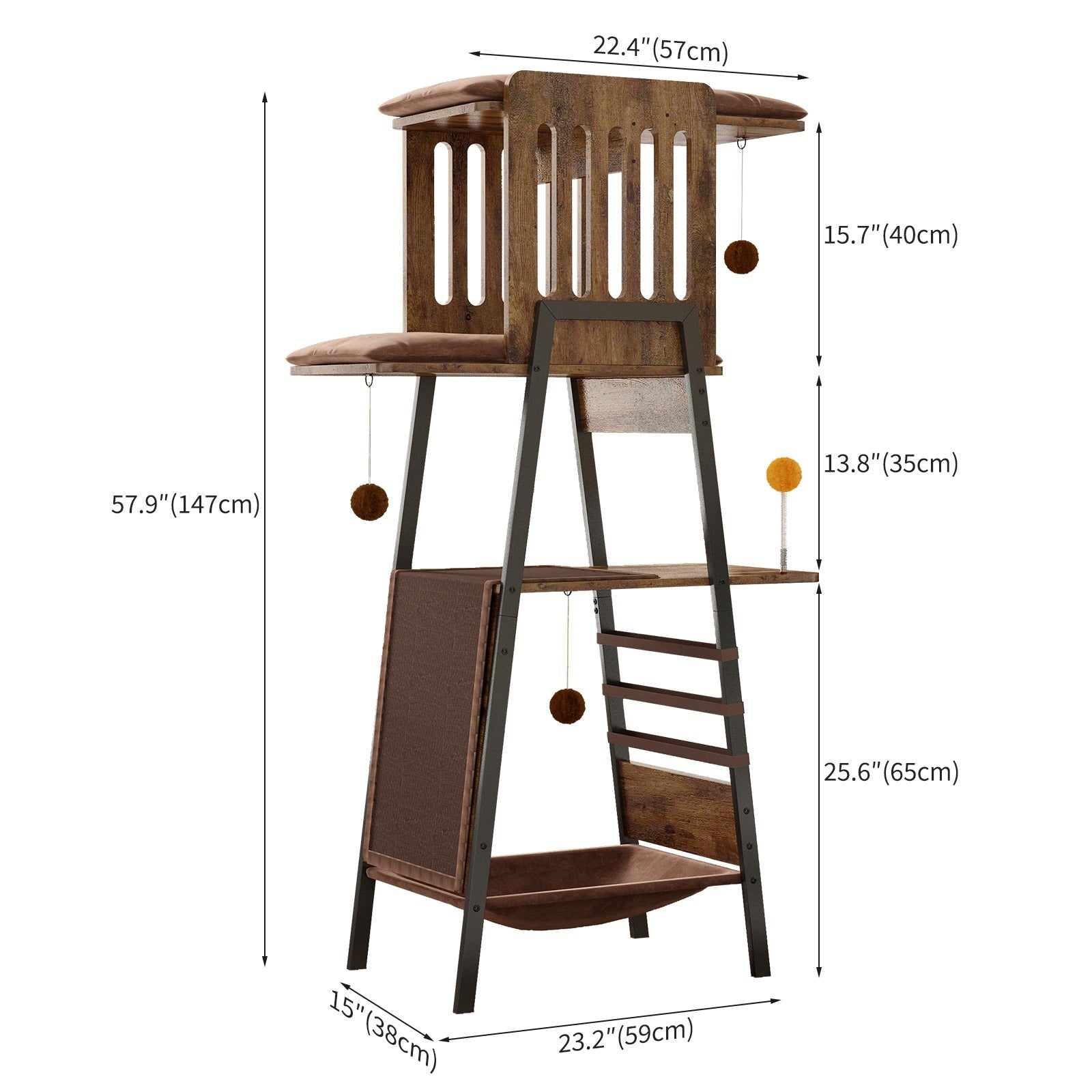 58" Heavy-Duty Modern Cat Tree — Large Perch & Metal Frame | KittyDine