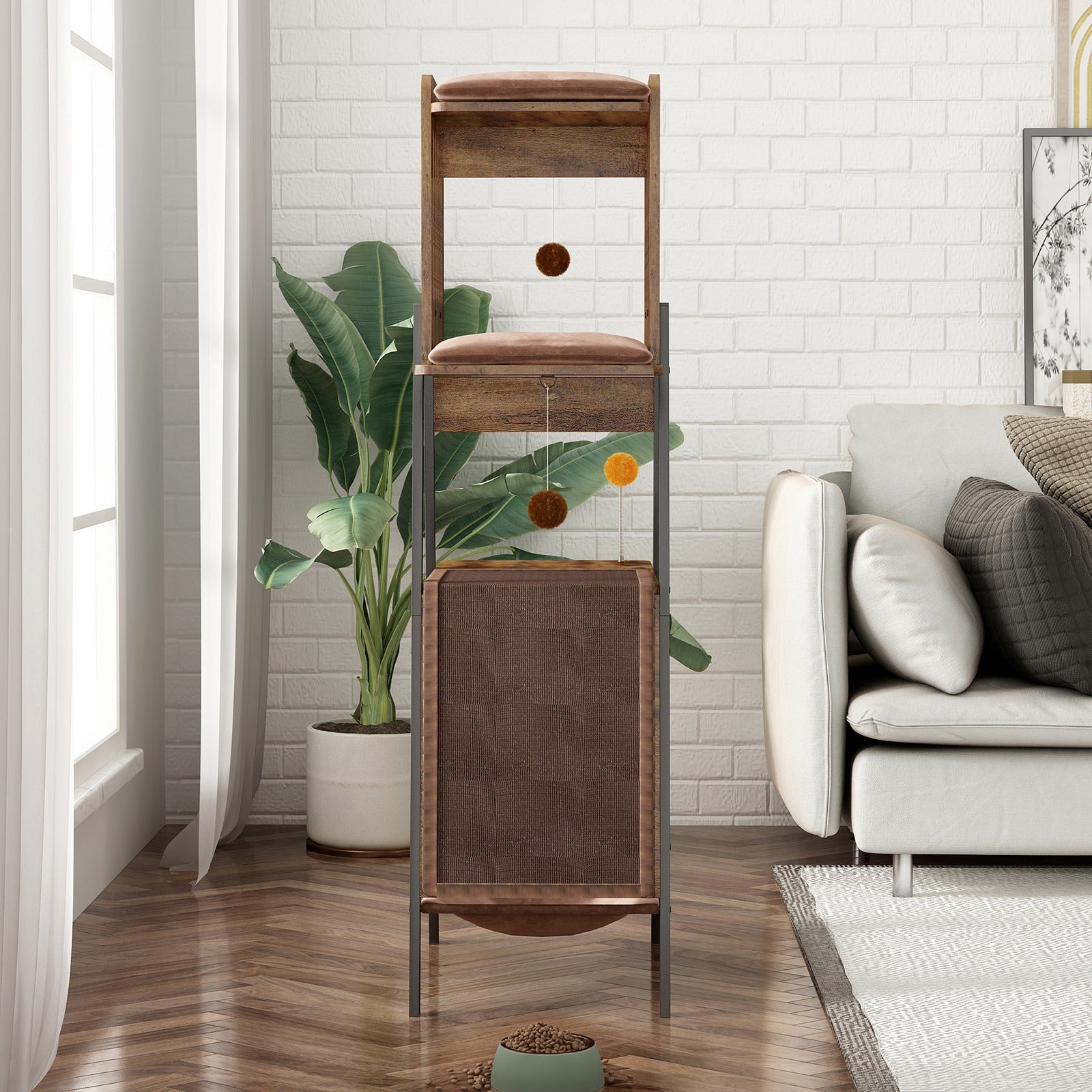 58" Heavy-Duty Modern Cat Tree — Large Perch & Metal Frame | KittyDine