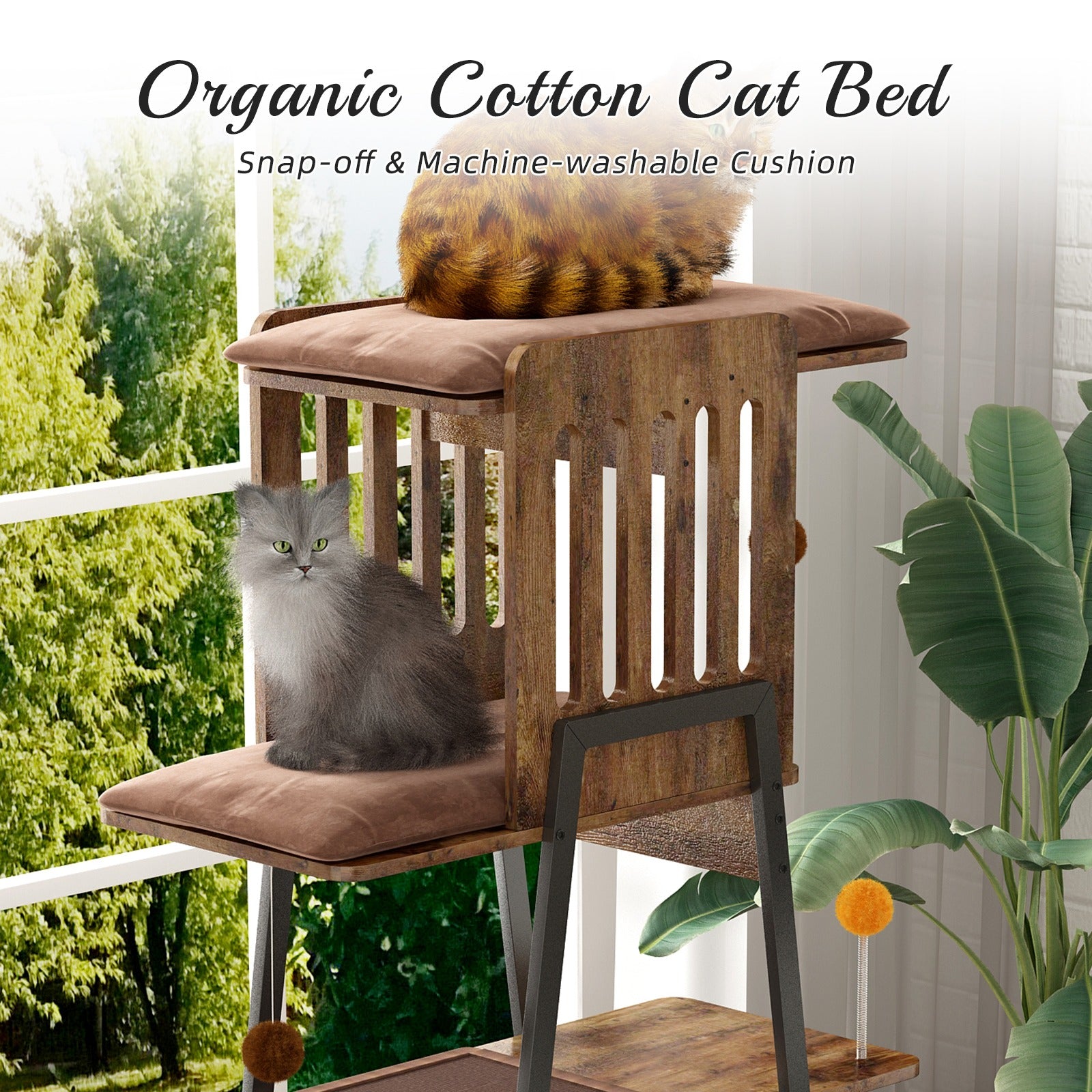 58" Heavy-Duty Modern Cat Tree — Large Perch & Metal Frame | KittyDine