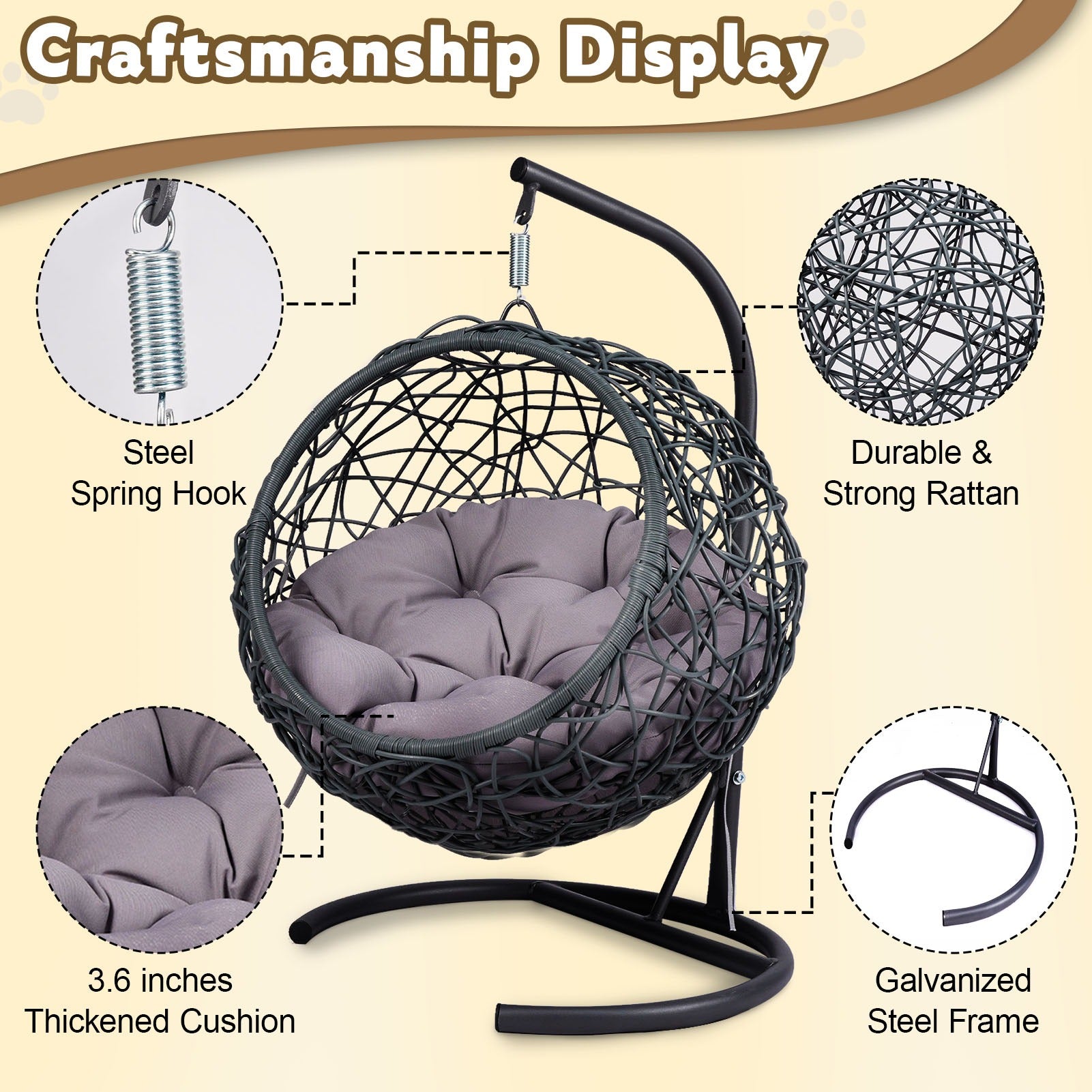 Hanging Cat Egg Chair with Cushion