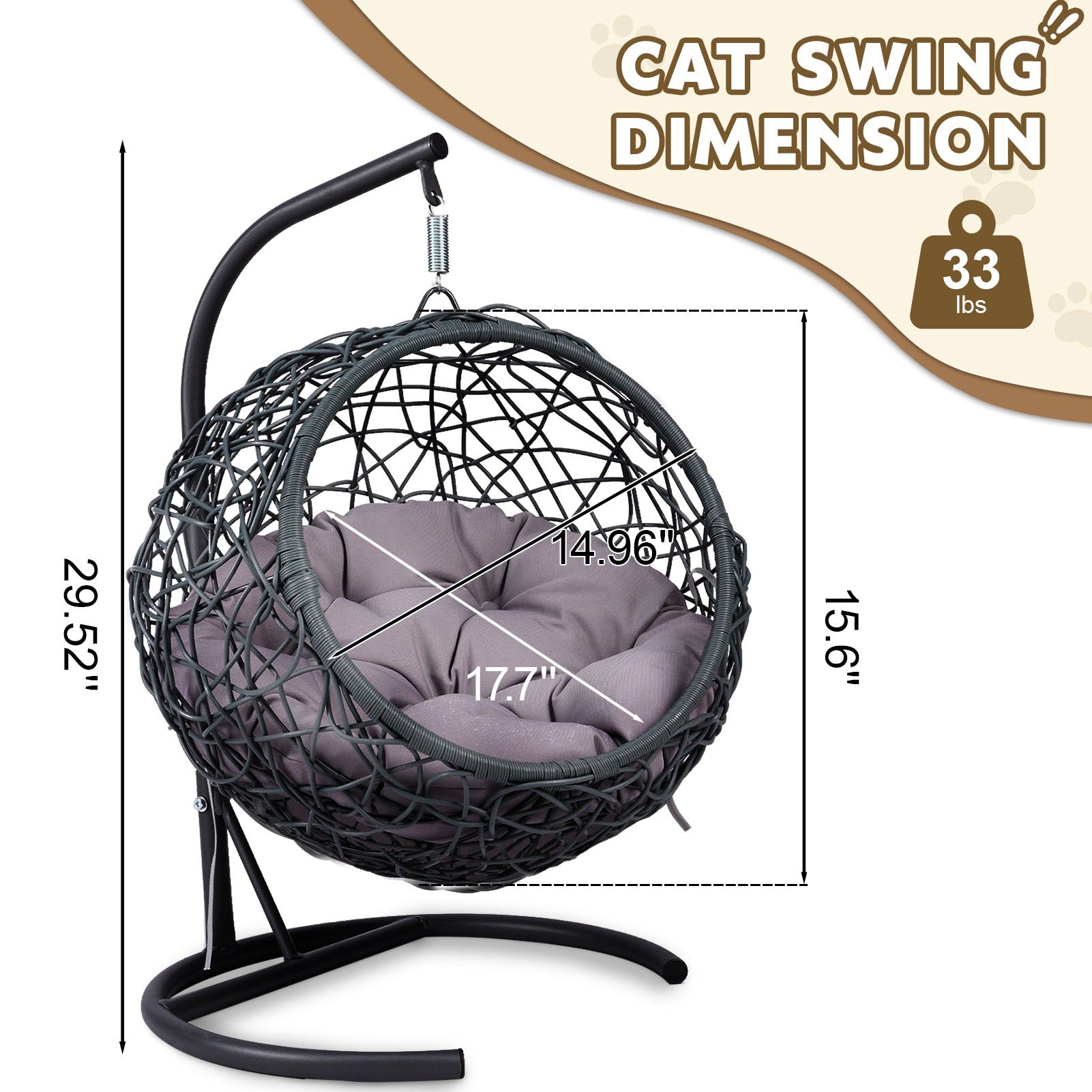 Hanging Cat Egg Chair with Cushion