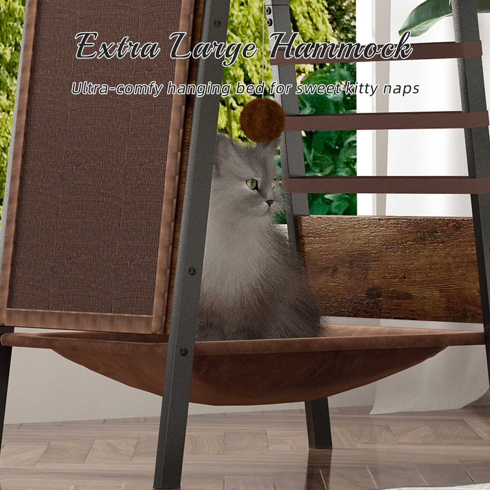 58" Heavy-Duty Modern Cat Tree — Large Perch & Metal Frame | KittyDine