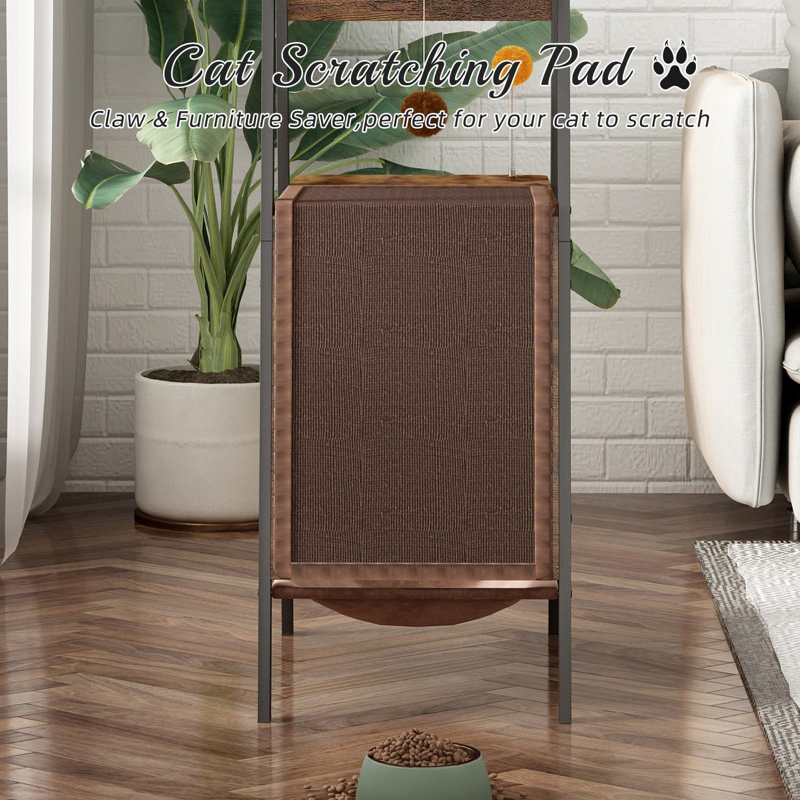 58" Heavy-Duty Modern Cat Tree — Large Perch & Metal Frame | KittyDine