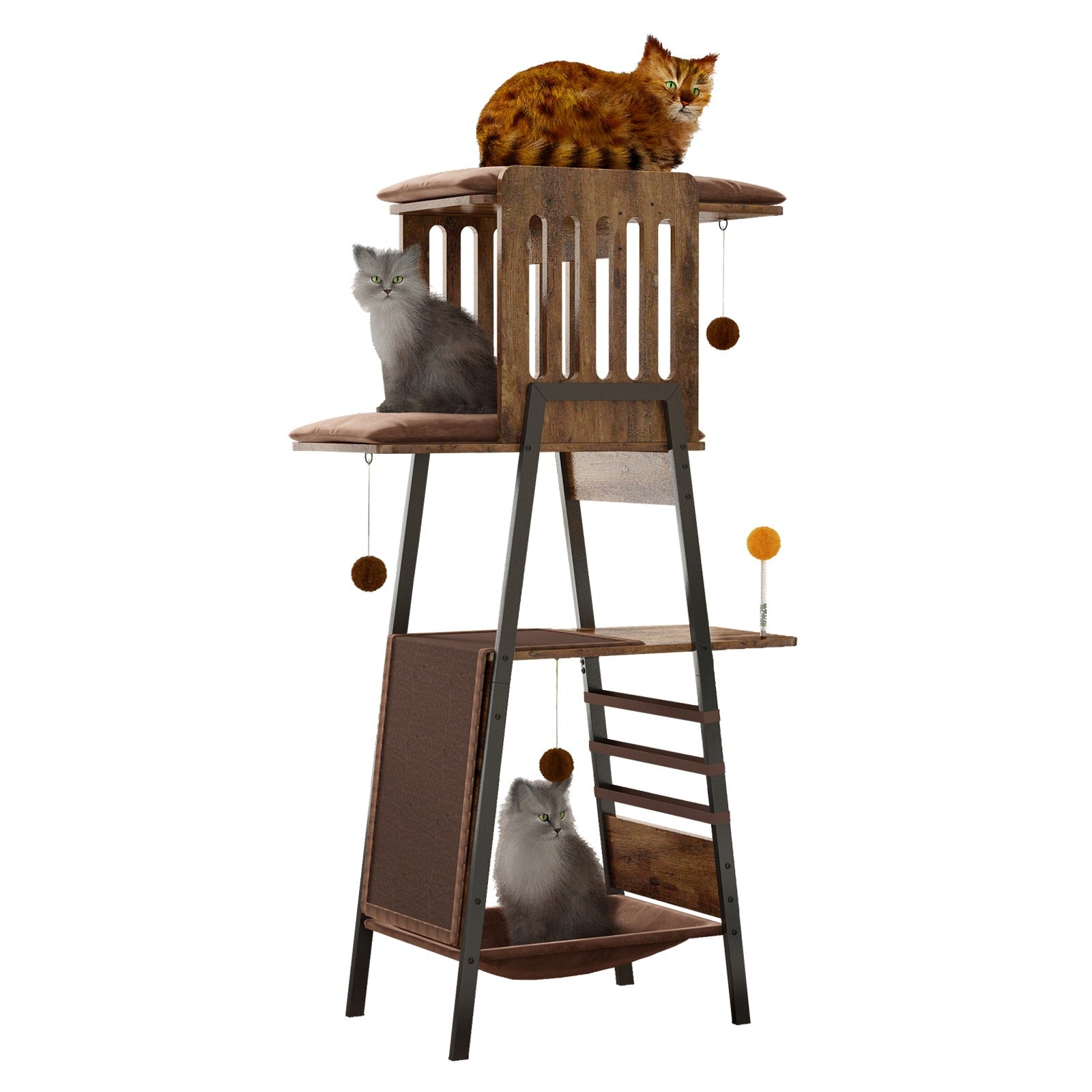 58" Heavy-Duty Modern Cat Tree — Large Perch & Metal Frame | KittyDine